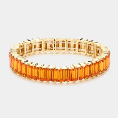 Fashnzfab Baguette Stone Stretch Evening Bracelet Orange