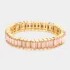 Fashnzfab Baguette Stone Stretch Evening Bracelet Peach In Pink