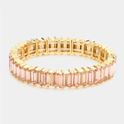 Fashnzfab Baguette Stone Stretch Evening Bracelet Peach In Pink