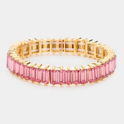 Fashnzfab Baguette Stone Stretch Evening Bracelet Pink