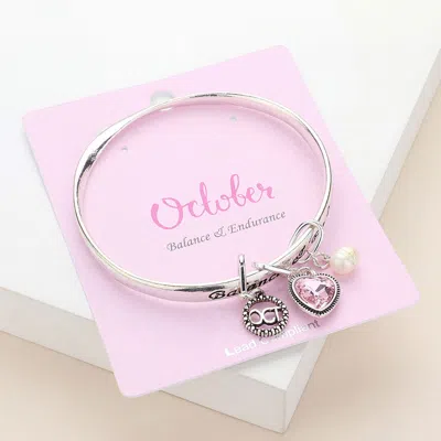 Fashnzfab Balance Endurance October Heart Birthday Stone Charm Bracelet Antique Silver, Lavender In Metallic