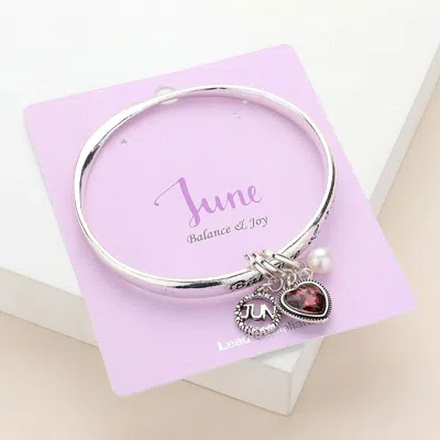 Fashnzfab Balance Joy June Heart Birthday Stone Charm Bracelet Antique Silver, Purple In Multi