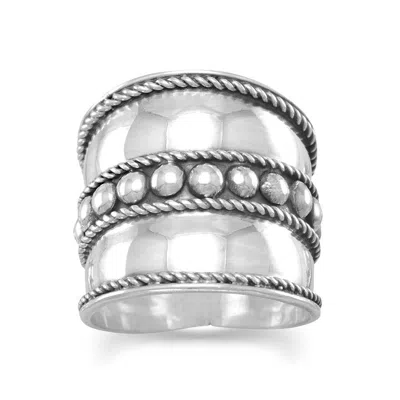 Fashnzfab Bali Ring With Flat Beads In The Center And Rope Edge In Pattern