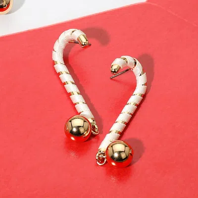 Fashnzfab Ball Drop Christmas Candy Cane Earrings In Gold