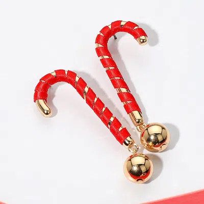 Fashnzfab Ball Drop Christmas Candy Cane Earrings In Gold