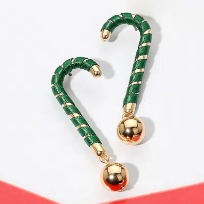 Fashnzfab Ball Drop Christmas Candy Cane Earrings In Green