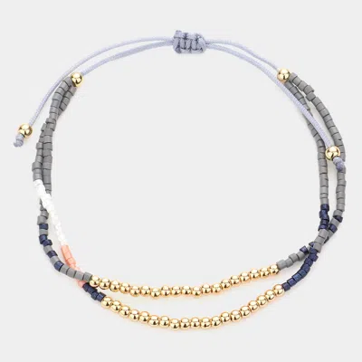 Fashnzfab Ball Pointed Beaded Adjustable Cinch Pull Tie Bracelet Gray