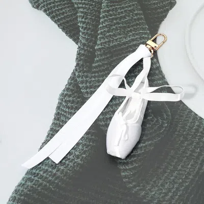 Fashnzfab Ballet Shoe Ribbon Keychain Bag Charm In White