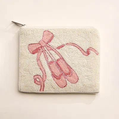 Fashnzfab Ballet Slipper Bow Seed Beaded Mini Pouch Bag In Multi
