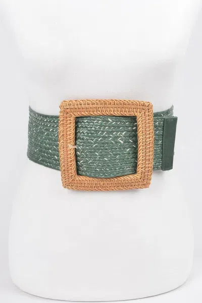 Fashnzfab Bamboo Buckle Wide Stretch Belt In Green