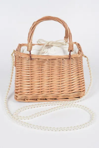 Fashnzfab Bamboo Clutch W Faux Pearl Strap In White