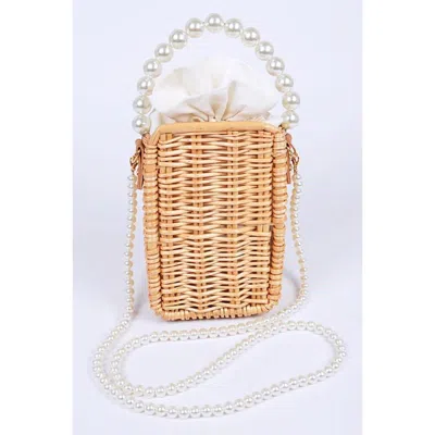 Fashnzfab Bamboo Weaved Pearl Handle Swing Clutch Bag