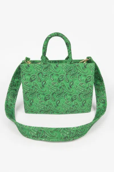 Fashnzfab Bandana Medium Tote W/wide Strap In Green