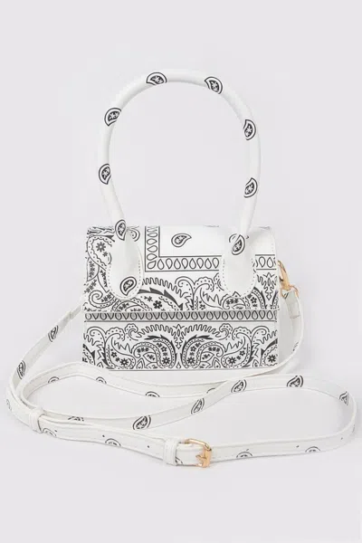 Fashnzfab Bandana Single Handle Flap Crossbody Bag In White