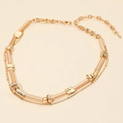 Fashnzfab Bar Metal Charm Beaded Layered Necklace - Neutral In Gold