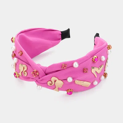 Fashnzfab Barbie Pearl Lipstick Mirror Heart Knot Headband In Multi