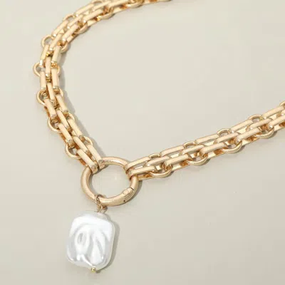 Fashnzfab Baroque Pearl Pearl Charm Pendant Chunky Link Chain Necklace In Multi