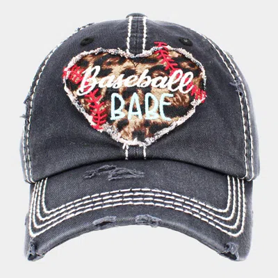 Fashnzfab Baseball Babe Leopard Patterned Heart Vintage Baseball Cap In Black