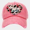 Fashnzfab Baseball Babe Leopard Patterned Heart Vintage Baseball Cap In Pink
