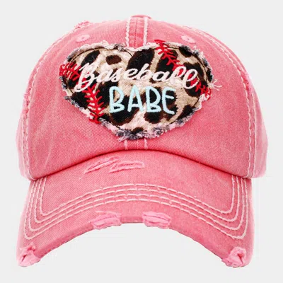 Fashnzfab Baseball Babe Leopard Patterned Heart Vintage Baseball Cap In Pink