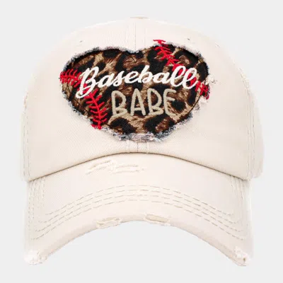 Fashnzfab Baseball Babe Leopard Patterned Heart Vintage Baseball Cap In Sand