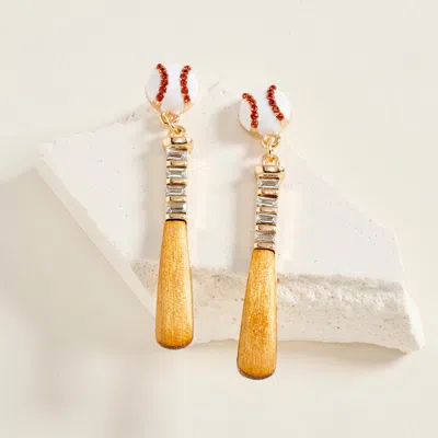 Fashnzfab Baseball Bat Charm Drop Dangle Earrings In Gold