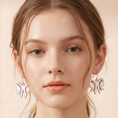 Fashnzfab Baseball Bow Charm Drop Dangle Earrings In Multi