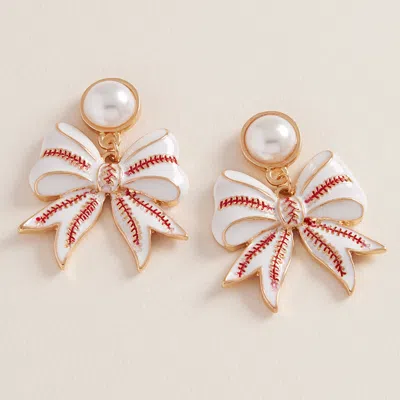 Fashnzfab Baseball Bow Drop Earrings In Gold