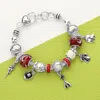Fashnzfab Baseball Charm Multi Bead Bracelet Antique Silver, Multi In Multi