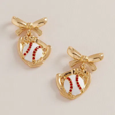 Fashnzfab Baseball Glove Bow Drop Dangle Earrings In Green