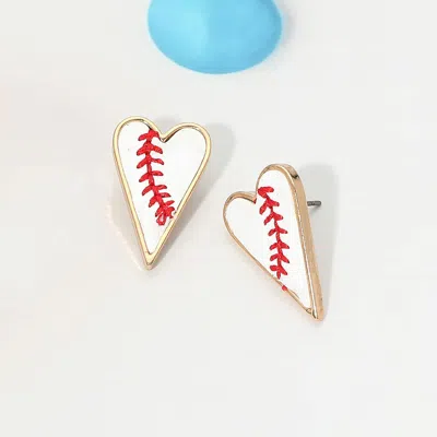 Fashnzfab Baseball Heart Stud Earrings In Blue