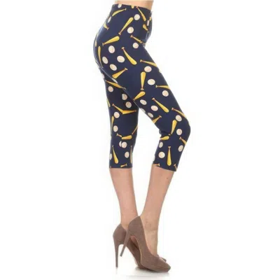Fashnzfab Baseball Printed, High Waisted Capri Leggings In A Fitted Style With An Elastic Waistband In Multi