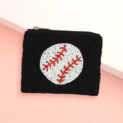 Fashnzfab Baseball Seed Beaded Mini Pouch Bag In Black
