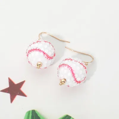 Fashnzfab Baseball Shamballa Ball Drop Dangle Earrings In Multi
