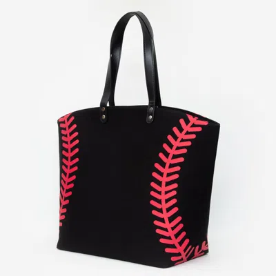 Fashnzfab Baseball Stitch Print Large Shoulder Tote Bag In Black
