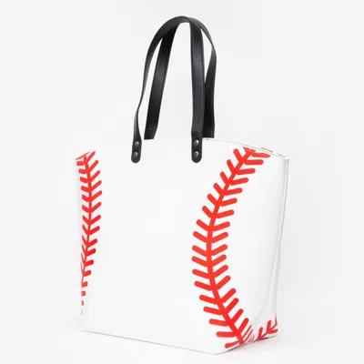 Fashnzfab Baseball Stitch Print Large Shoulder Tote Bag In White