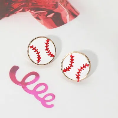 Fashnzfab Baseball Stud Earrings In Red