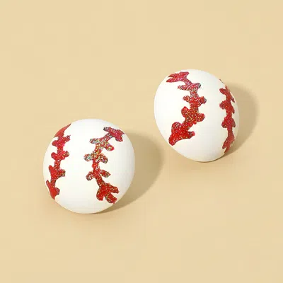 Fashnzfab Baseball Stud Earrings Red, White