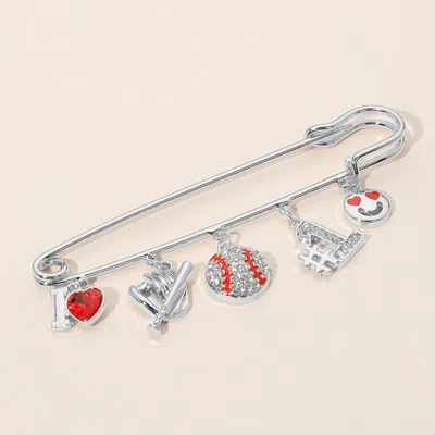 Fashnzfab Baseball Theme Charm Safety Pin Brooch In Metallic