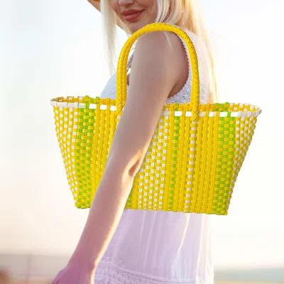 Fashnzfab Basket Bliss Weave Tote Bag / Shoulder Bag In Yellow