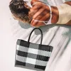 Fashnzfab Basket Weave Checkered Hand Bag / Tote Bag In Black