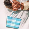 Fashnzfab Basket Weave Checkered Hand Bag / Tote Bag In Blue
