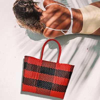 Fashnzfab Basket Weave Checkered Hand Bag / Tote Bag In Multi
