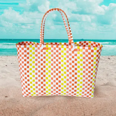 Fashnzfab Basket Weave Oversized Tote Bag / Shoulder Bag In Orange