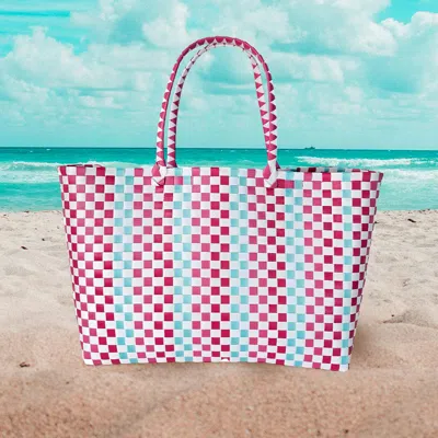 Fashnzfab Basket Weave Oversized Tote Bag / Shoulder Bag In Pink