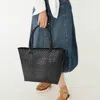 Fashnzfab Basket Weave Tote Bag / Shoulder Bag In Black
