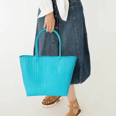 Fashnzfab Basket Weave Tote Bag / Shoulder Bag In Blue