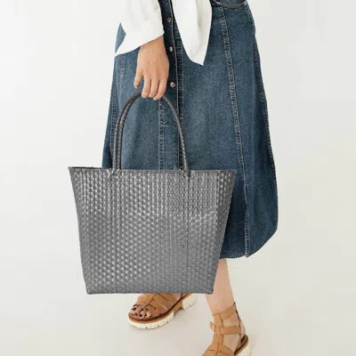 Fashnzfab Basket Weave Tote Bag / Shoulder Bag In Gray