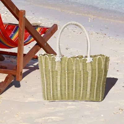 Fashnzfab Basket Weave Tote Bag / Shoulder Bag In Green