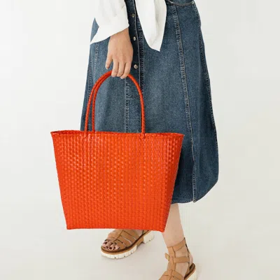 Fashnzfab Basket Weave Tote Bag / Shoulder Bag In Orange